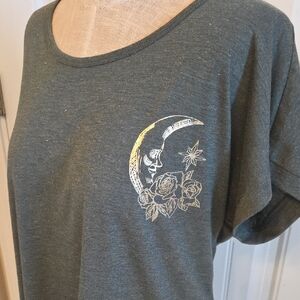 Moon & Roses Gold Foil Graphic Olive Green Tee
